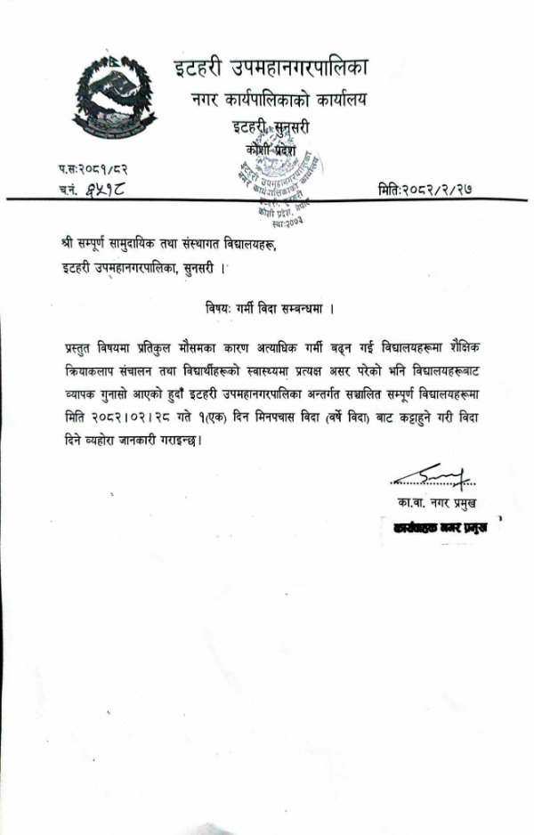 Notice about Holiday